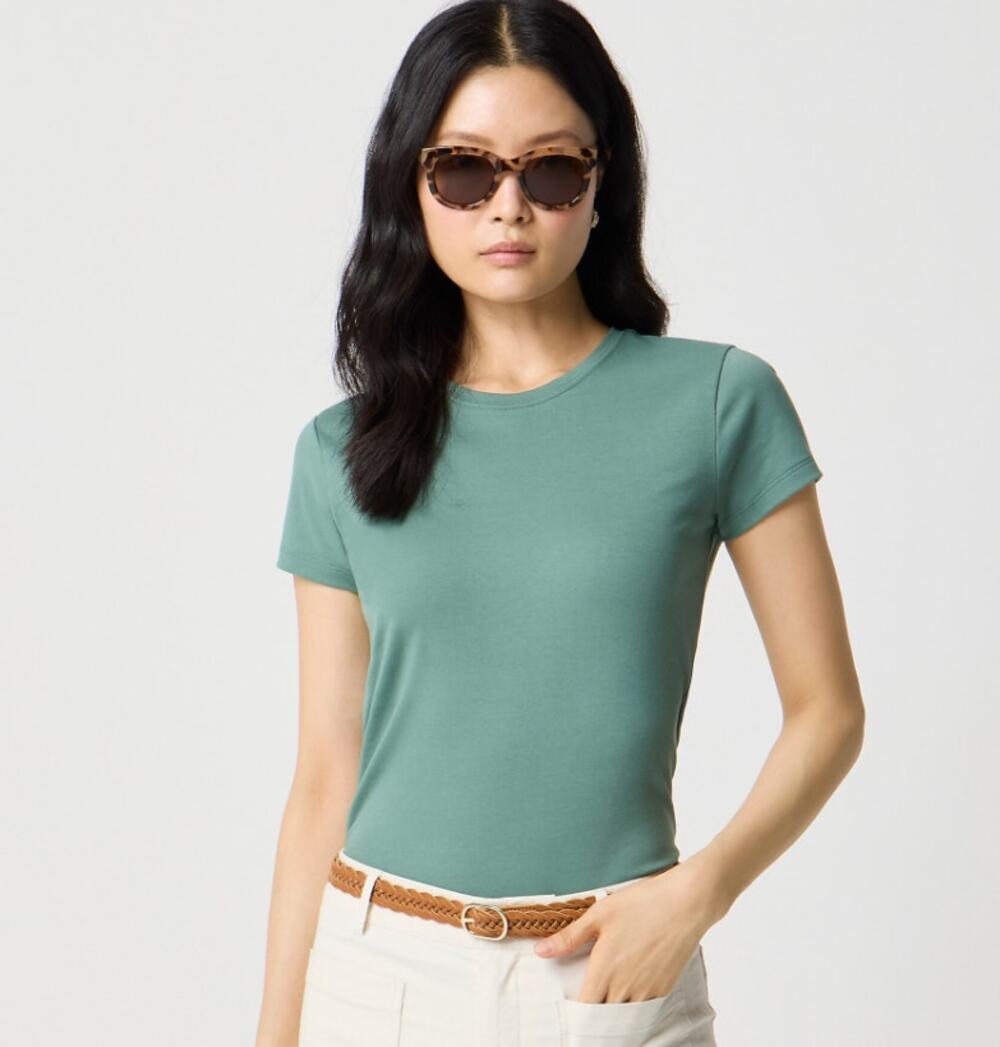 J.Crew Essential Short-Sleeve Crewneck Tee WMNS XS Pale Spinach Cotton Slim Fit
